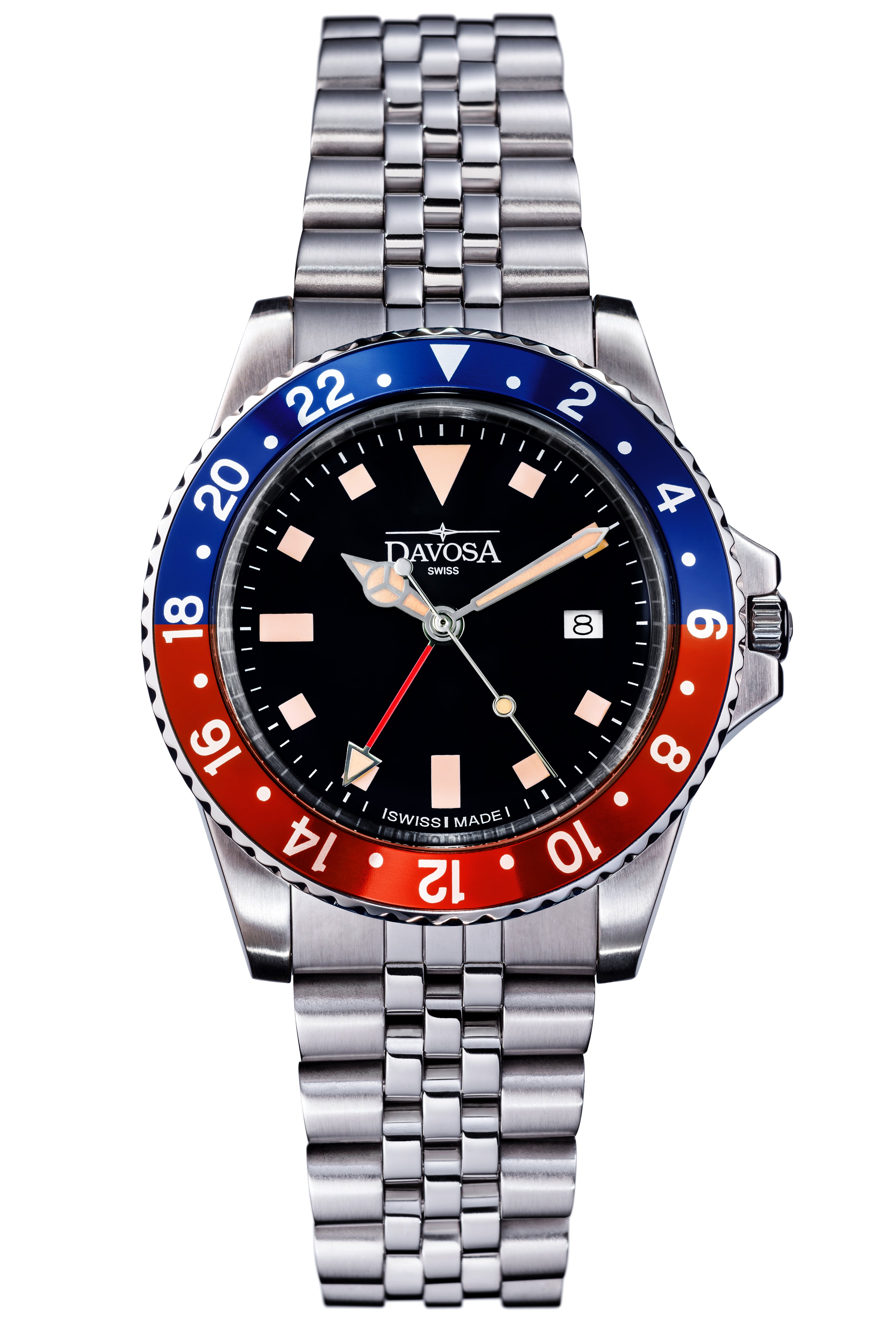 Vintage Quartz 100m Red Blue Unisex Diver Watch 16350090 GMT Davosa USA Official Distributor. Prices are Final. Tax & duties included.   