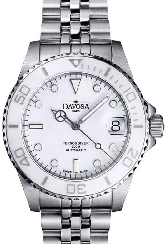 Ternos Medium Automatic Swiss-Made White Diving Watch 16619501 Diver Davosa USA Official Distributor. Prices are Final. Tax & duties included.   