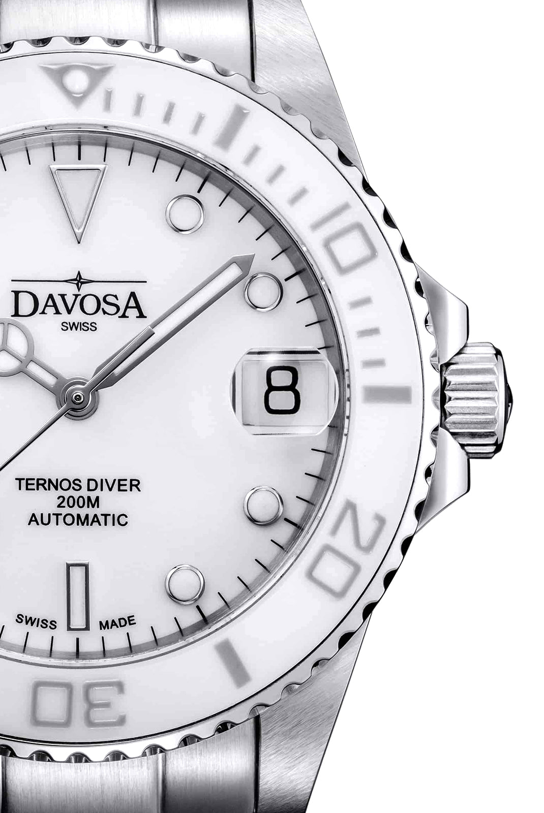 Ternos Medium Automatic Swiss-Made White Diving Watch 16619510 Diver Davosa USA Official Distributor. Prices are Final. Tax & duties included.   