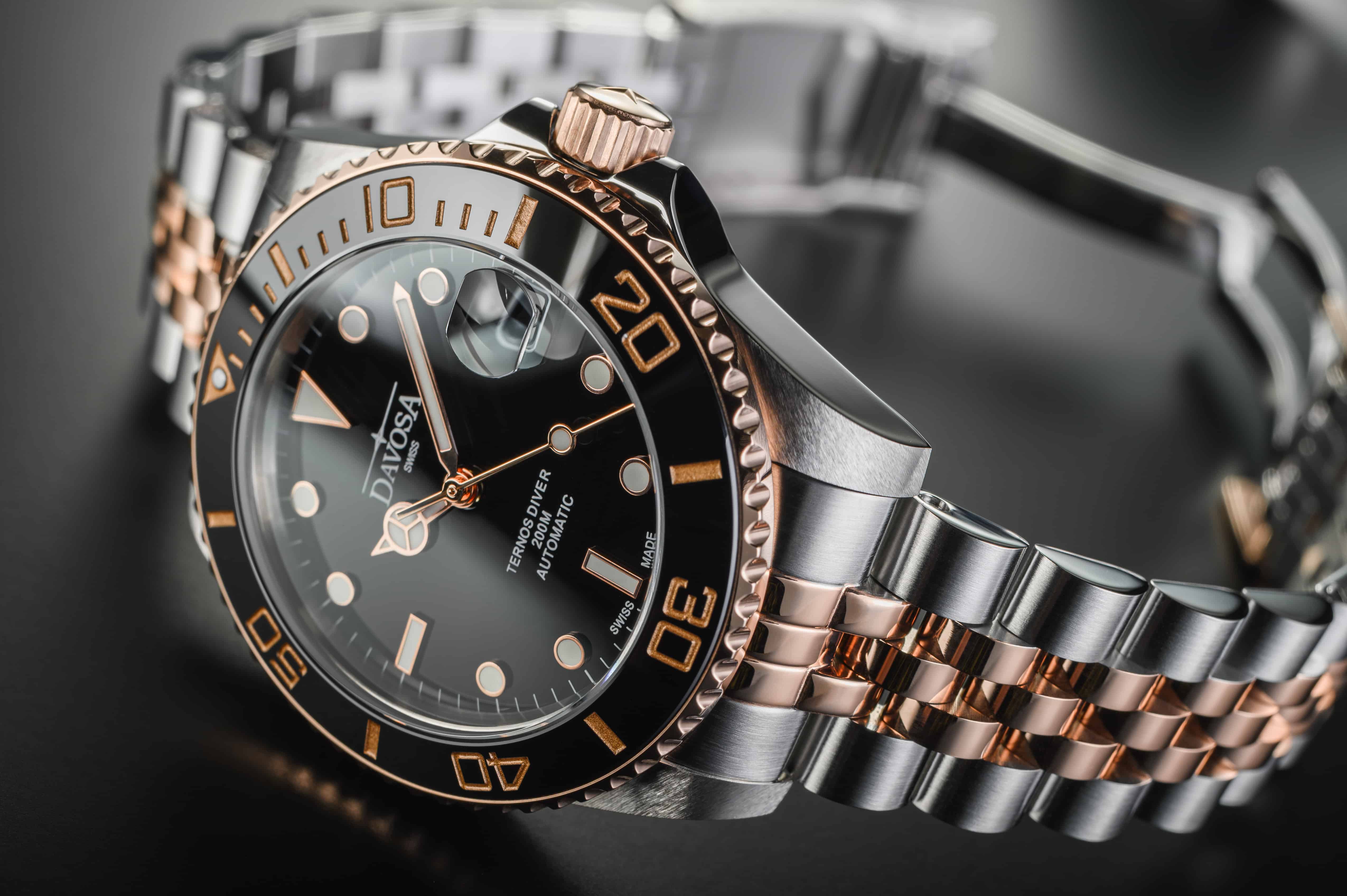 Ternos Medium Automatic Black Rose Gold Diving Watch 16619605 Diver Davosa USA Official Distributor. Prices are Final. Tax & duties included.   