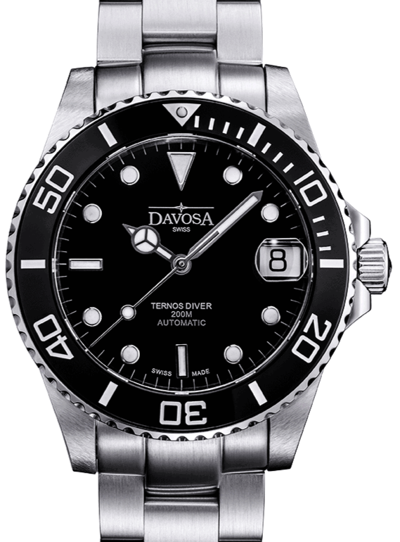 Ternos Medium Automatic Swiss-Made Black Men's Diver Watch 16619550 Diver Davosa USA Official Distributor. Prices are Final. Tax & duties included.   