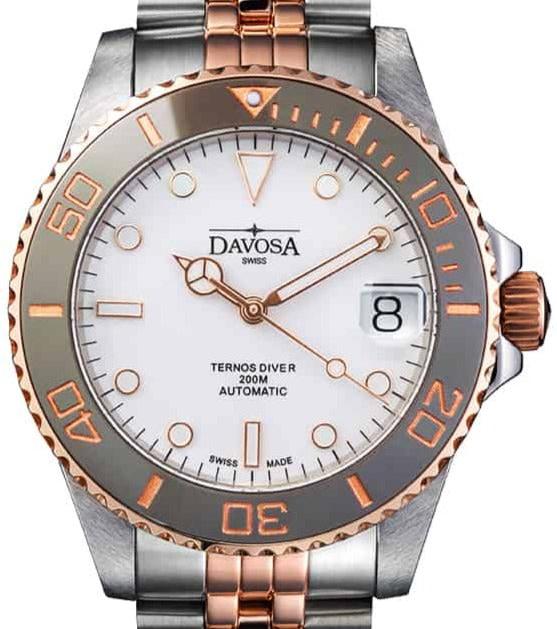 Ternos Medium Automatic White Rose Gold Diving Watch 16619602 Diver Davosa USA Official Distributor. Prices are Final. Tax & duties included. 36.5mm White-Rose Gold PentaLink