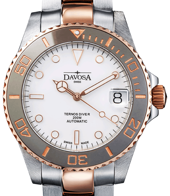 Ternos Medium Automatic 200m White Dial Two Tone Rose Gold Diver Watch 16619620 Diver Davosa USA Official Distributor. Prices are Final. Tax & duties included. 36.5mm White TriaLink