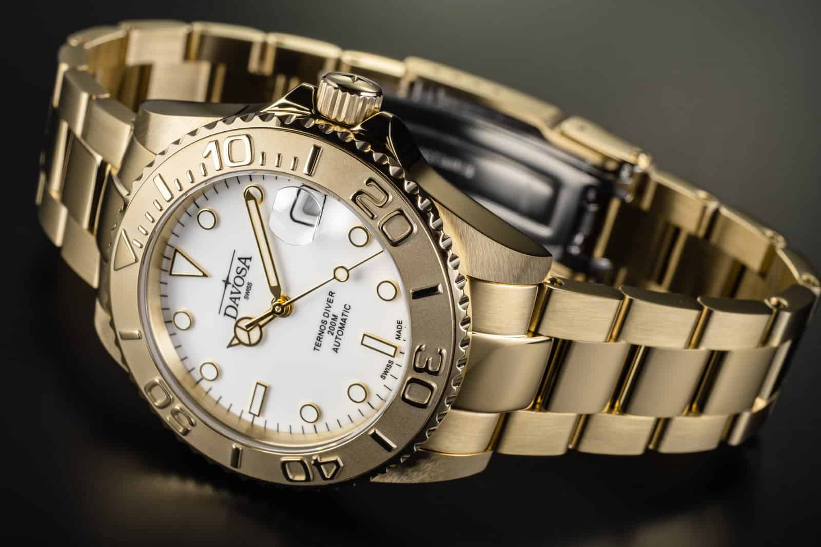 Ternos Medium Automatic Swiss-Made Gold-Tone Diving Watch 16619820 Diver Davosa USA Official Distributor. Prices are Final. Tax & duties included.   