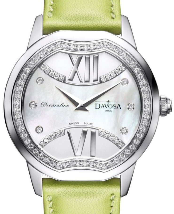 Dreamline II Quartz Swiss-Made Silver Green Ladies Watch 16755975 Ladies Davosa USA Official Distributor. Prices are Final. Tax & duties included. 36mm Silver Leather