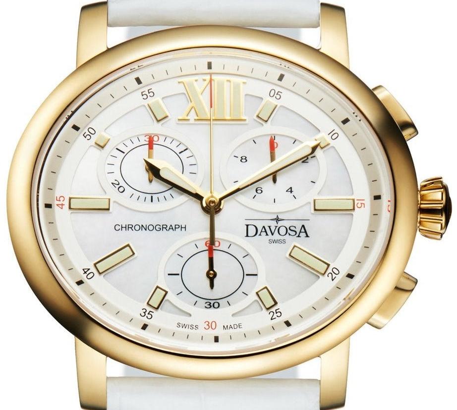 Oval Edition Quartz Chronograph PVD Golden Ladies Watch 16757015 Ladies Davosa USA Official Distributor. Prices are Final. Tax & duties included. 38mm White-Gold Leather