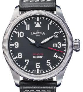 Aviator Quartz Swiss-Made Black Men's Dress Watch 16249855 Pilot Davosa USA Official Distributor. Prices are Final. Tax & duties included. 42mm Black Leather