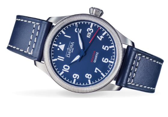 Aviator Quartz Swiss-Made Blue Men's Dress Watch 16249845 Pilot Davosa USA Official Distributor. Prices are Final. Tax & duties included.   