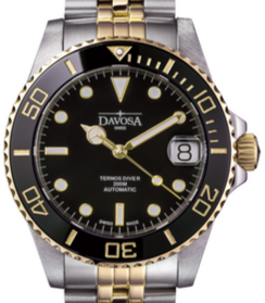 Ternos Medium Automatic Swiss-Made Black Gold Diver Watch 16619705 Diver Davosa USA Official Distributor. Prices are Final. Tax & duties included.