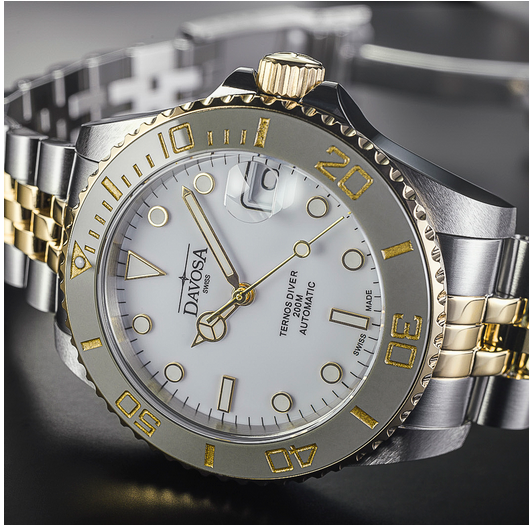 Ternos Medium Automatic Swiss-Made White Gold Diver Watch 16619702 Diver Davosa USA Official Distributor. Prices are Final. Tax & duties included.   