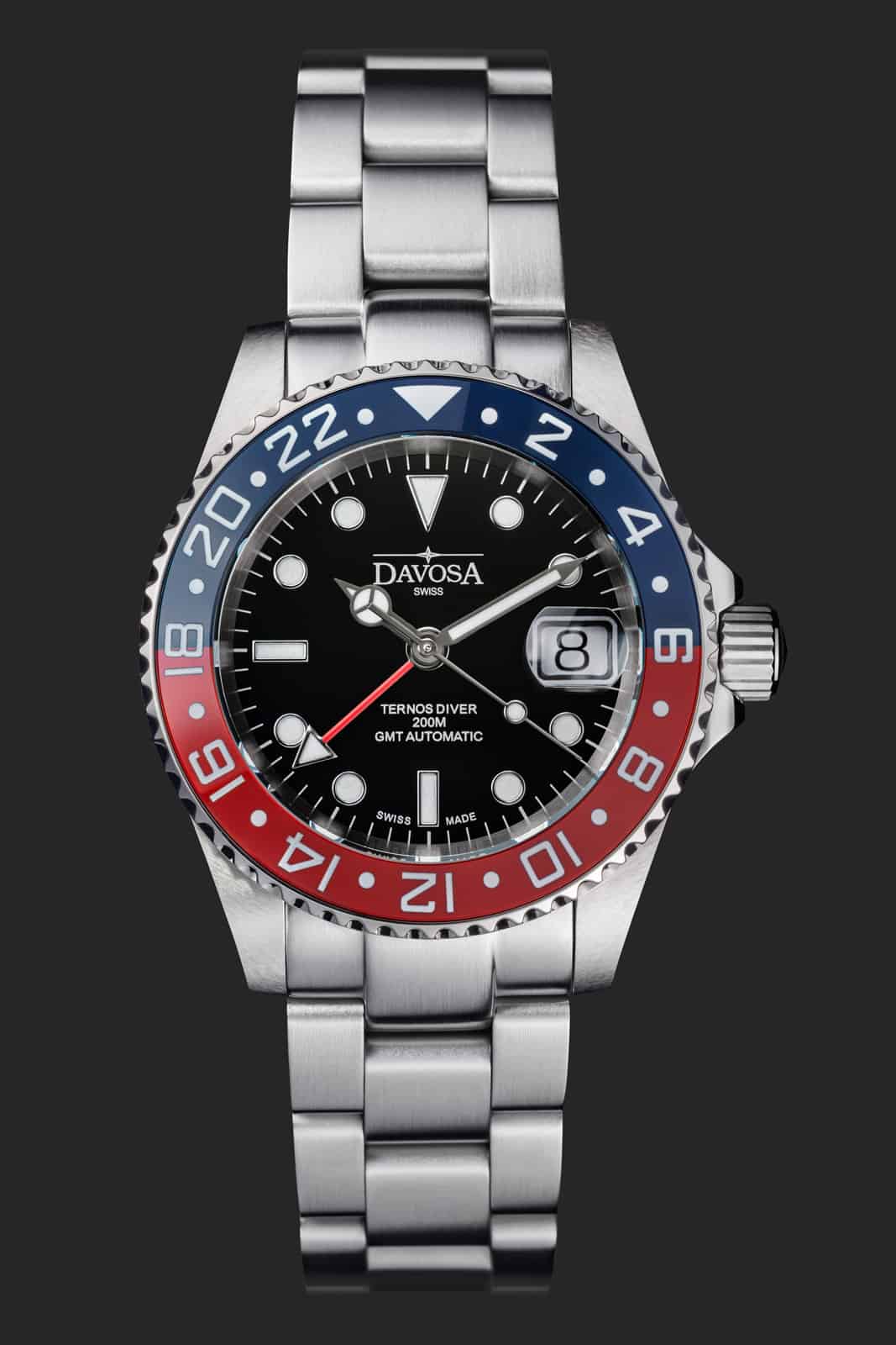 Ternos Ceramic Automatic GMT Swiss-Made Blue Red Diving Watch 16159060 Diver Davosa USA Official Distributor. Prices are Final. Tax & duties included.   