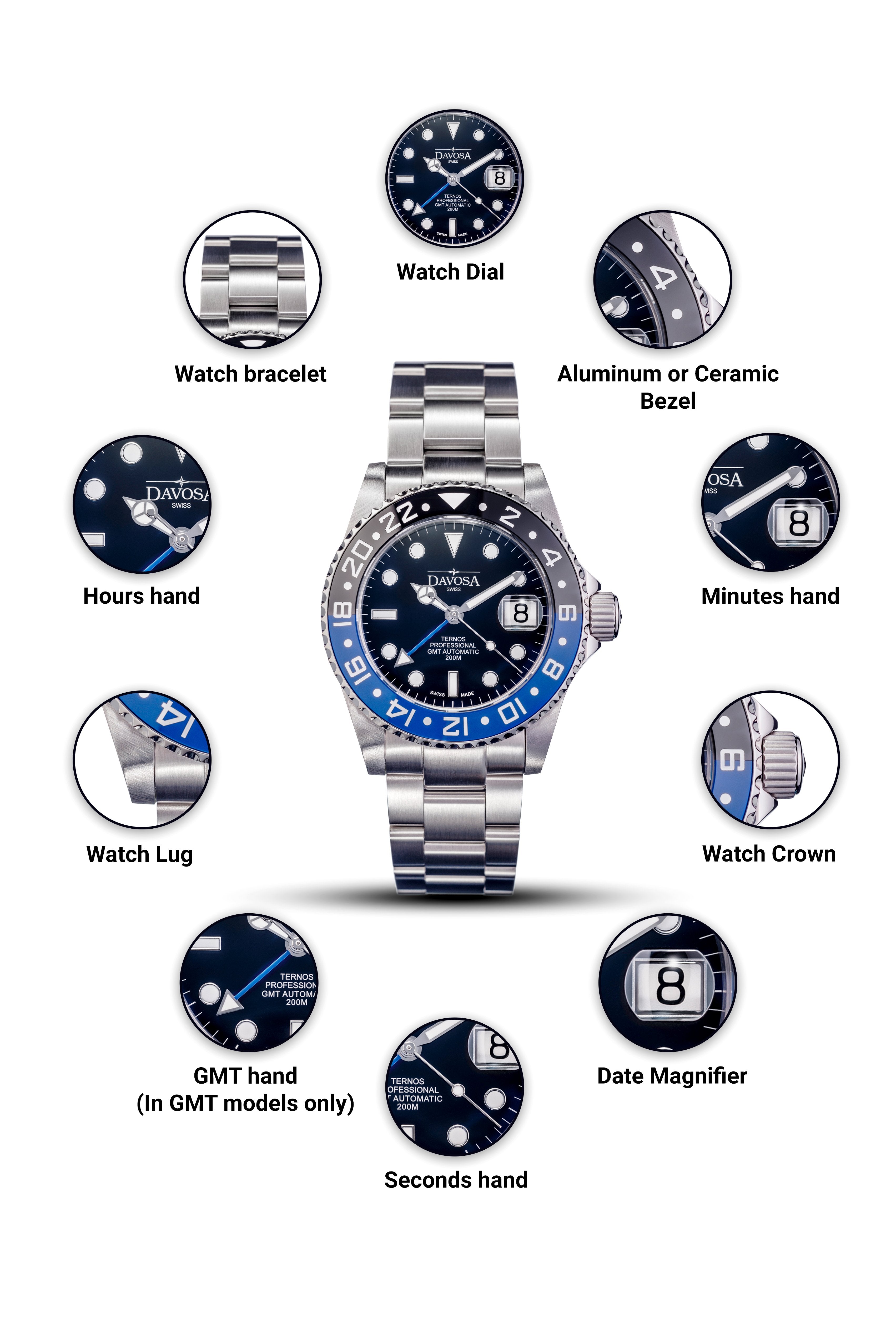 Ternos Professional Automatic 200m GMT Black Blue Diving Watch 16157145 GMT Davosa USA Official Distributor. Prices are Final. Tax & duties included.   