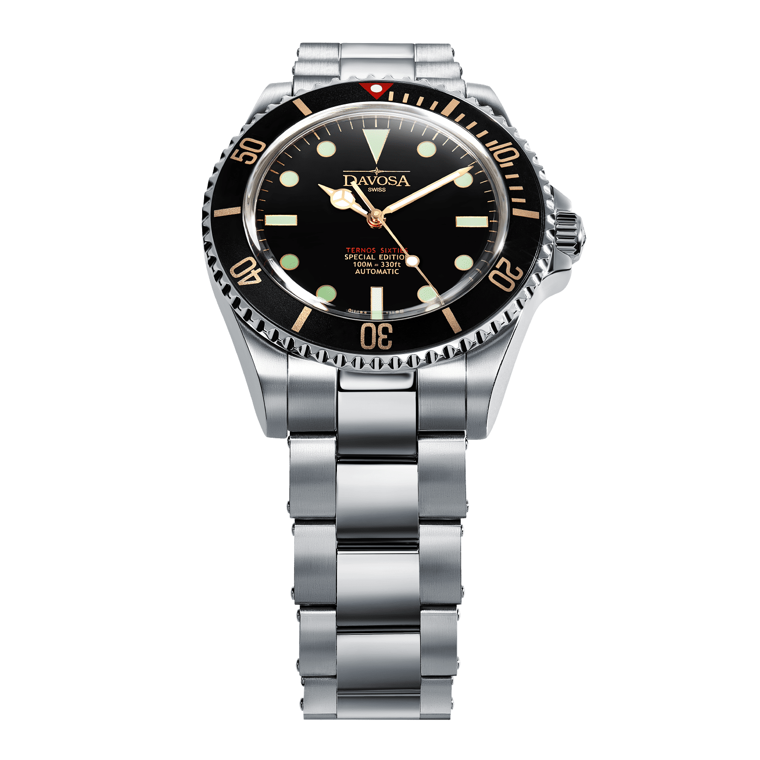 Ternos Sixties Seahorse Swiss-Made 40mm Golden touch Sapphire Crystal Unisex Wristwatch 16152591 Special US Edition 100 units only Diver Davosa USA Official Distributor. Prices are Final. Tax & duties included.   