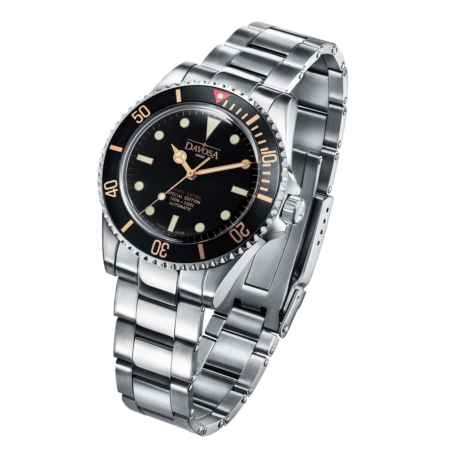 Ternos Sixties Seahorse Swiss-Made 40mm Golden touch Sapphire Crystal Unisex Wristwatch 16152591 Special US Edition 100 units only Diver Davosa USA Official Distributor. Prices are Final. Tax & duties included.   