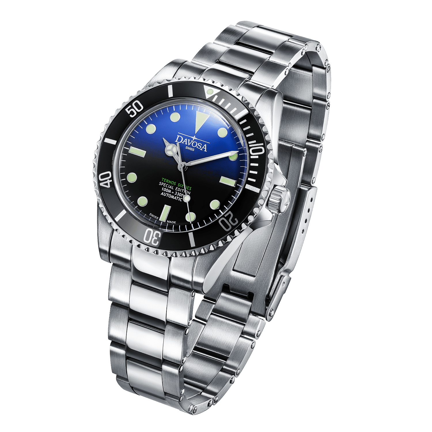 Ternos Sixties Seahorse Swiss-Made 40mm Faded Blue Sapphire Crystal Unisex Wristwatch 16152590 Special US Edition 100 units only Diver Davosa USA Official Distributor. Prices are Final. Tax & duties included.   