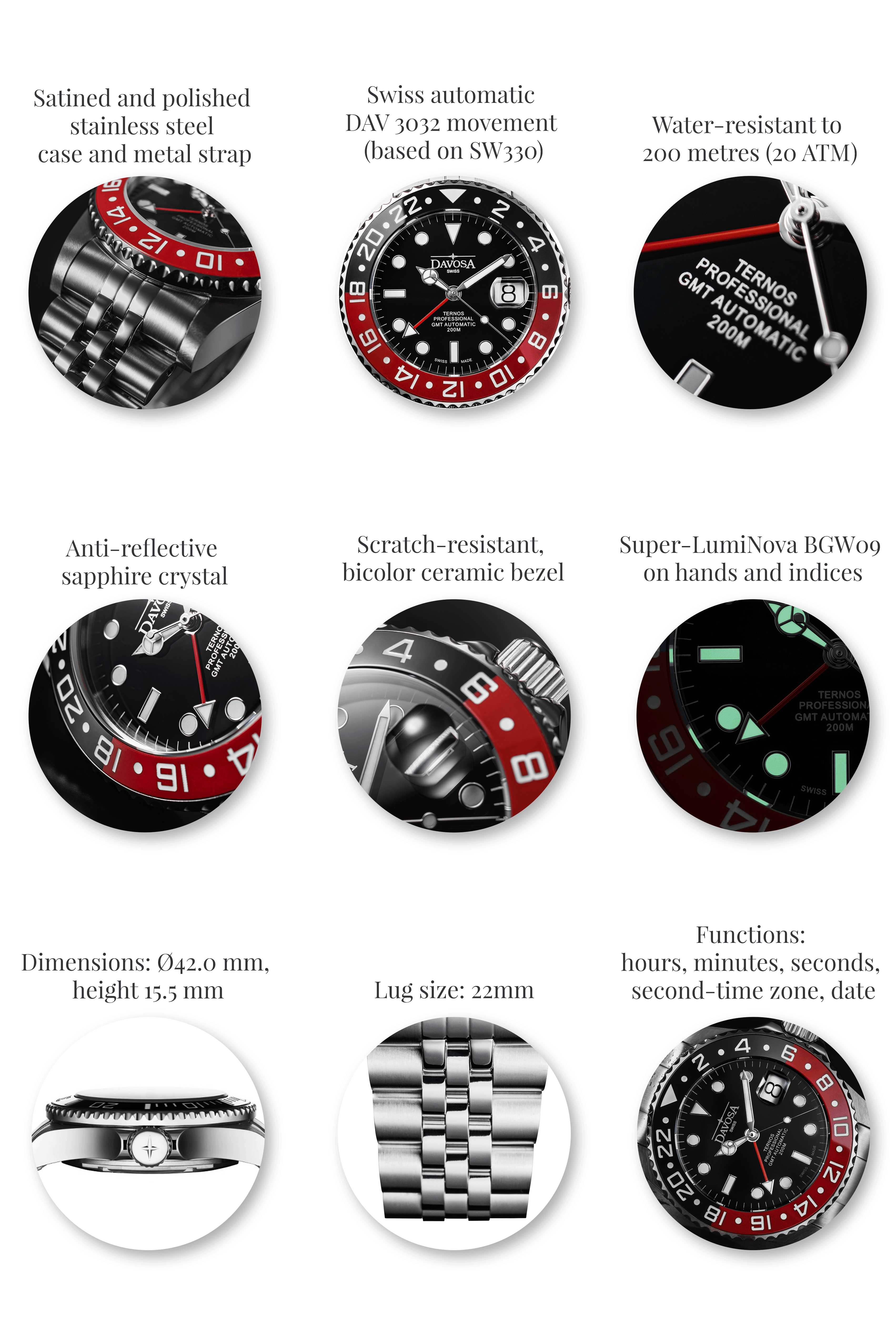 Ternos Professional Automatic 200m GMT Black Red Diving Watch 16157109 GMT Davosa USA Official Distributor. Prices are Final. Tax & duties included.