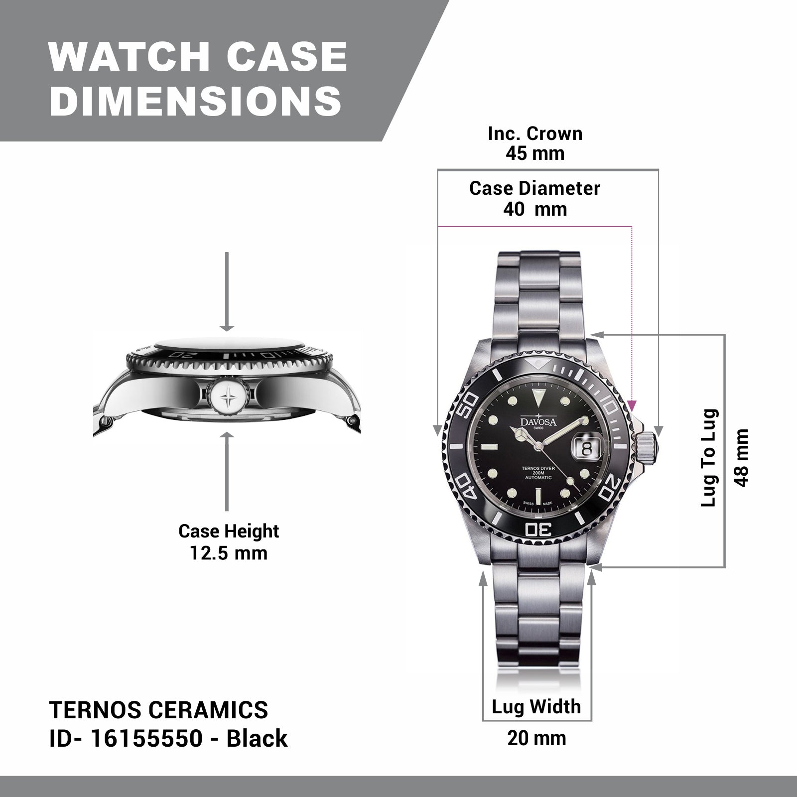 Ternos Ceramic Automatic 200m Swiss-Made Black Unisex Diver Watch 16155550 Diver Davosa USA Official Distributor. Prices are Final. Tax & duties included.   