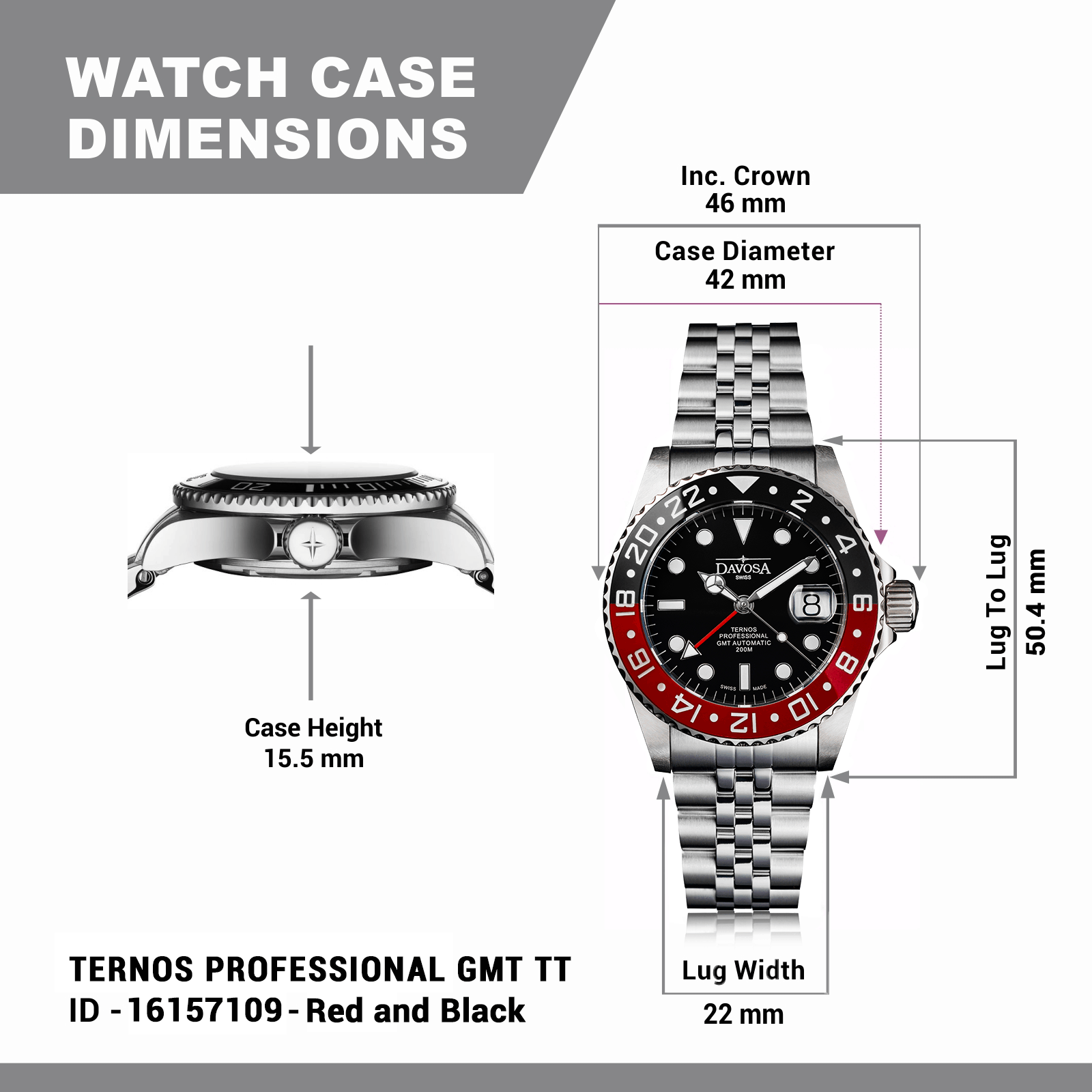 Ternos Professional Automatic 200m GMT Black Red Diving Watch 16157109 GMT Davosa USA Official Distributor. Prices are Final. Tax & duties included.   