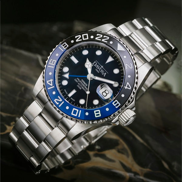 Ternos Professional Automatic 200m GMT Black Blue Diving Watch 16157145 GMT Davosa USA Official Distributor. Prices are Final. Tax & duties included.   