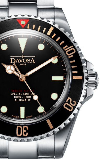 Ternos Sixties Seahorse Swiss-Made 40mm Golden touch Sapphire Crystal Unisex Wristwatch 16152591 Special US Edition 100 units only Diver Davosa USA Official Distributor. Prices are Final. Tax & duties included.   